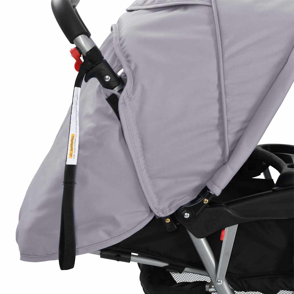 vidaXL Wózek spacerowy dla bliźniąt, tandem szaro-czarny