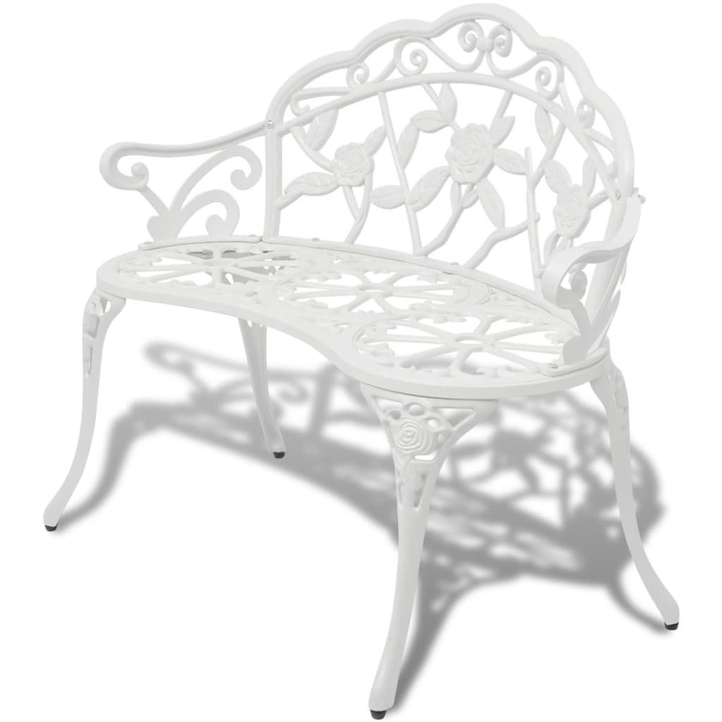 vidaXL Ławka ogrodowa, 100 cm, odlewane aluminium, biała