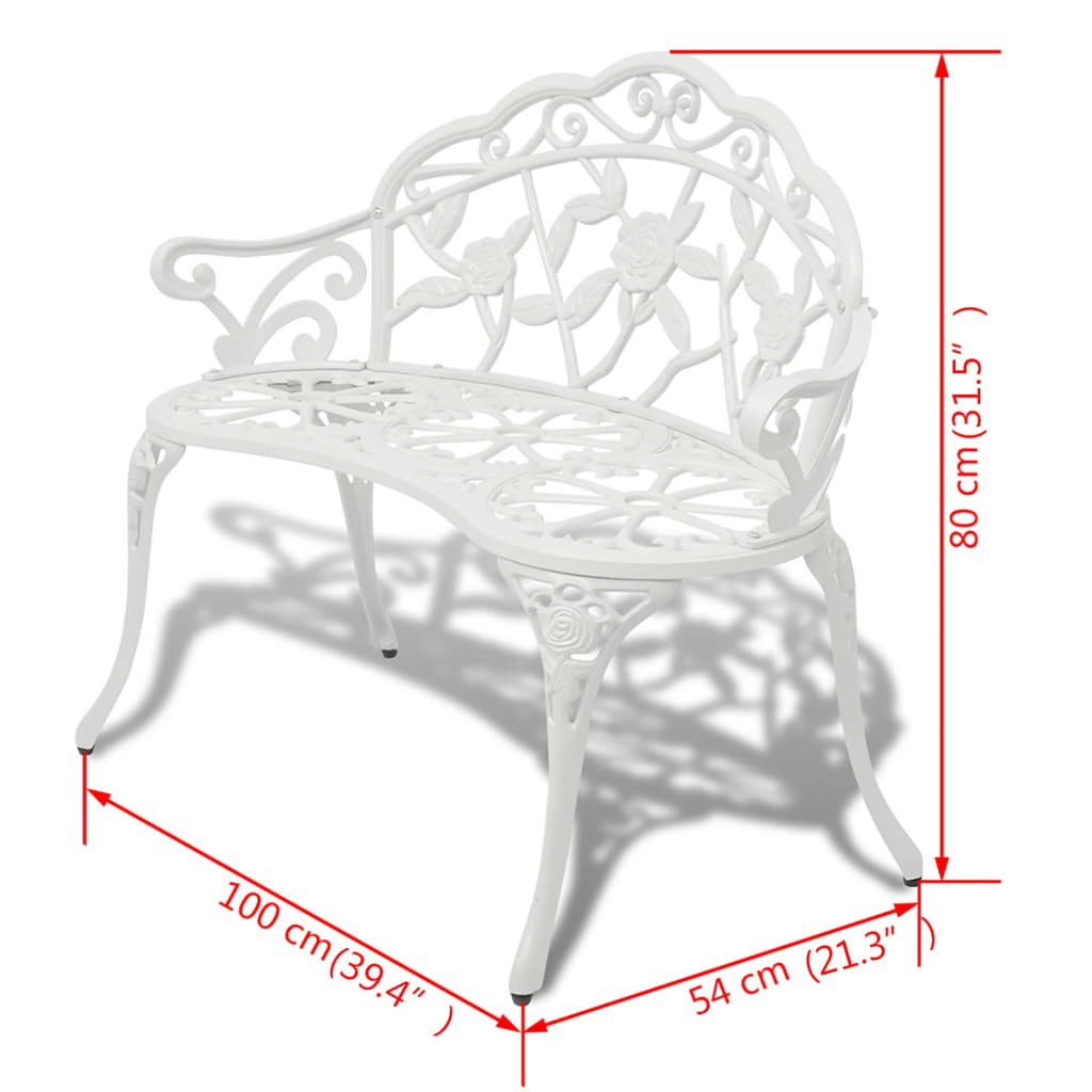 vidaXL Ławka ogrodowa, 100 cm, odlewane aluminium, biała