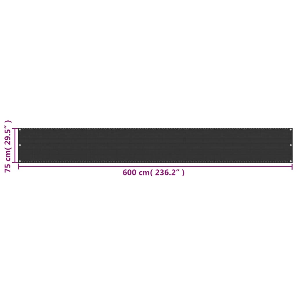 vidaXL Parawan ogrodowy HDPE 75x600 cm Antracyt