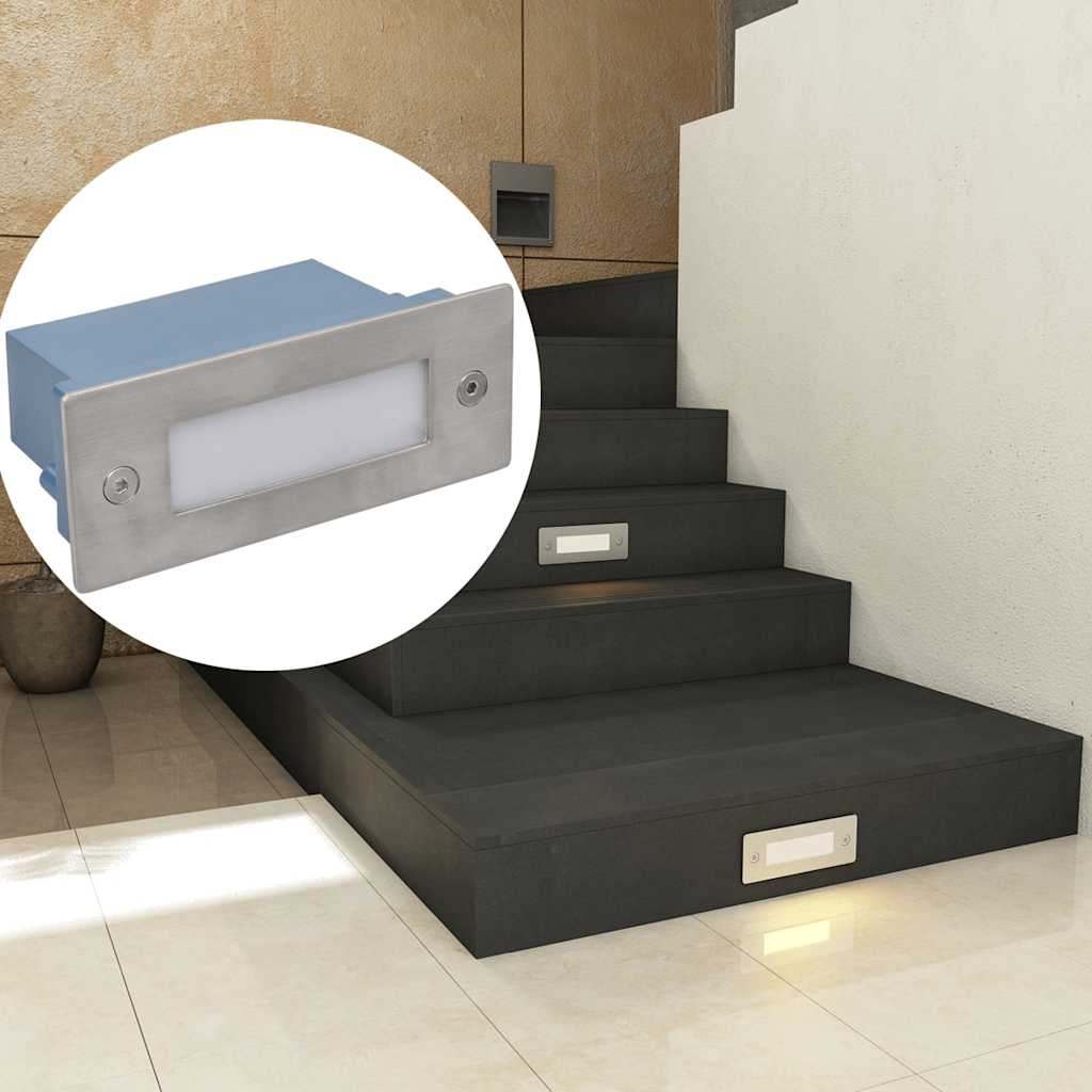vidaXL Wpuszczane lampki schodowe LED, 12 sztuk, 44x111x56 mm