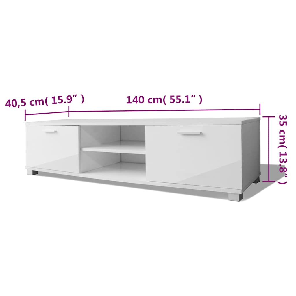 vidaXL Szafka pod TV, wysoki połysk, biała, 140x40,5x35 cm