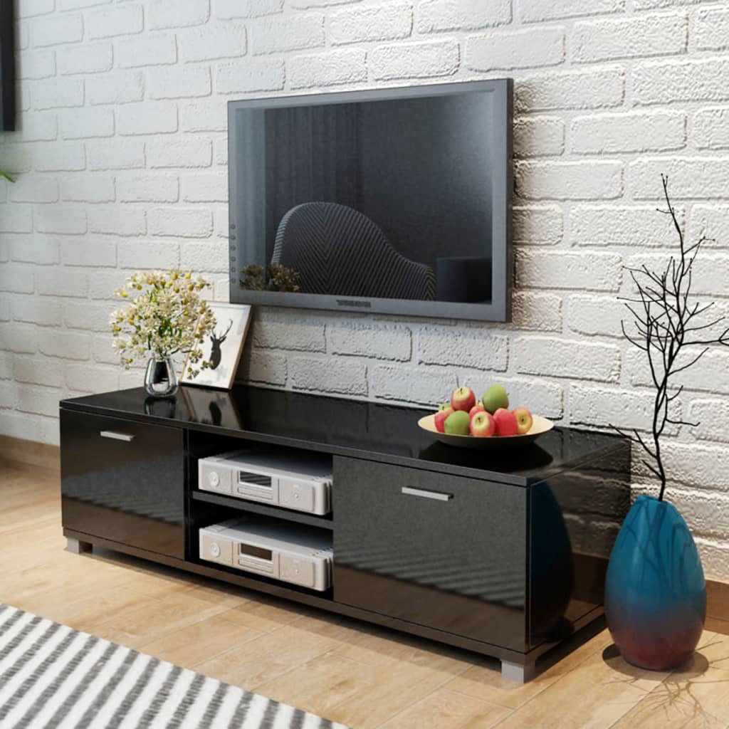 vidaXL Szafka pod TV na wysoki połysk, czarna, 140x40,5x35 cm