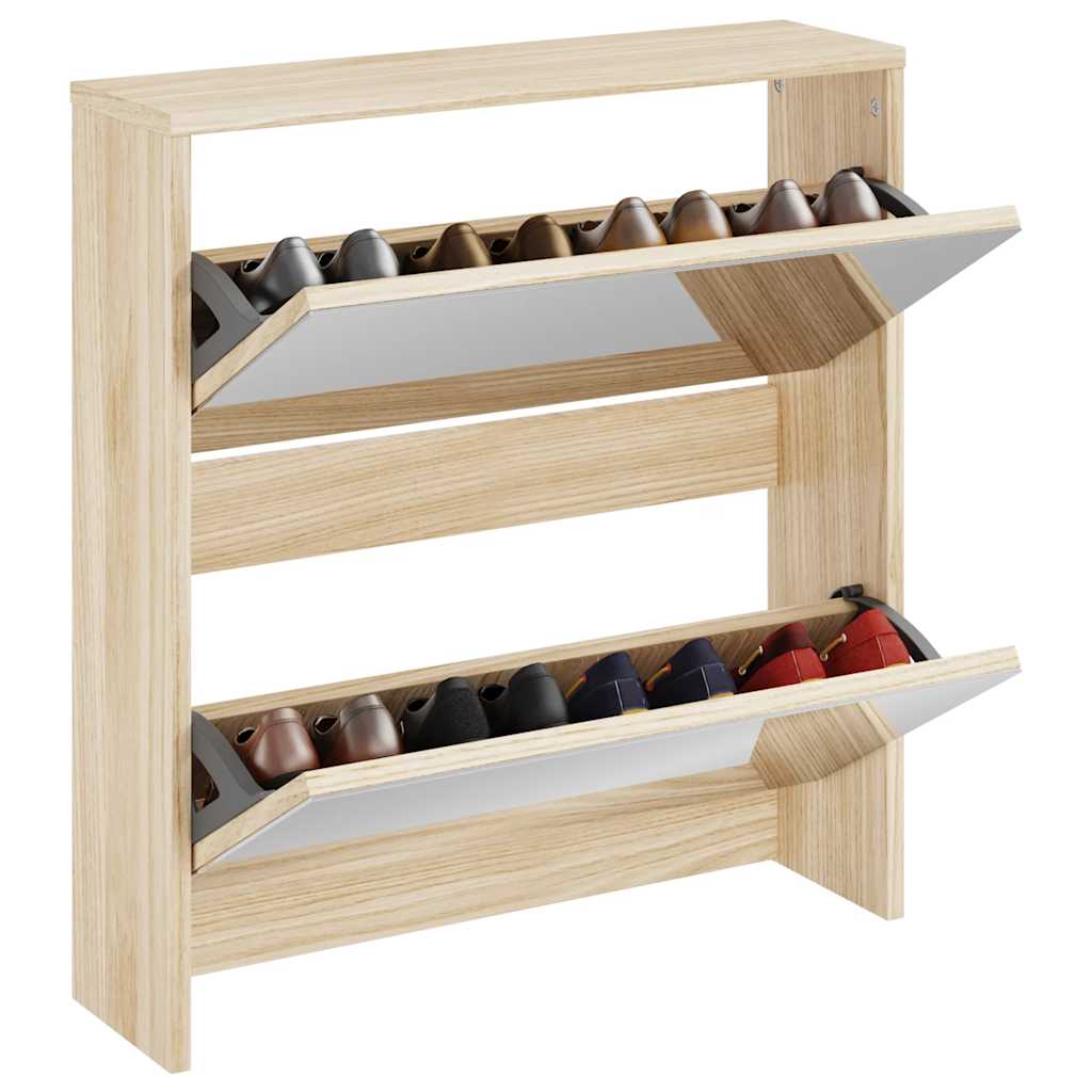 vidaXL Szafka na buty z 2 półkami i lustrem, kolor dębu, 63x17x67 cm