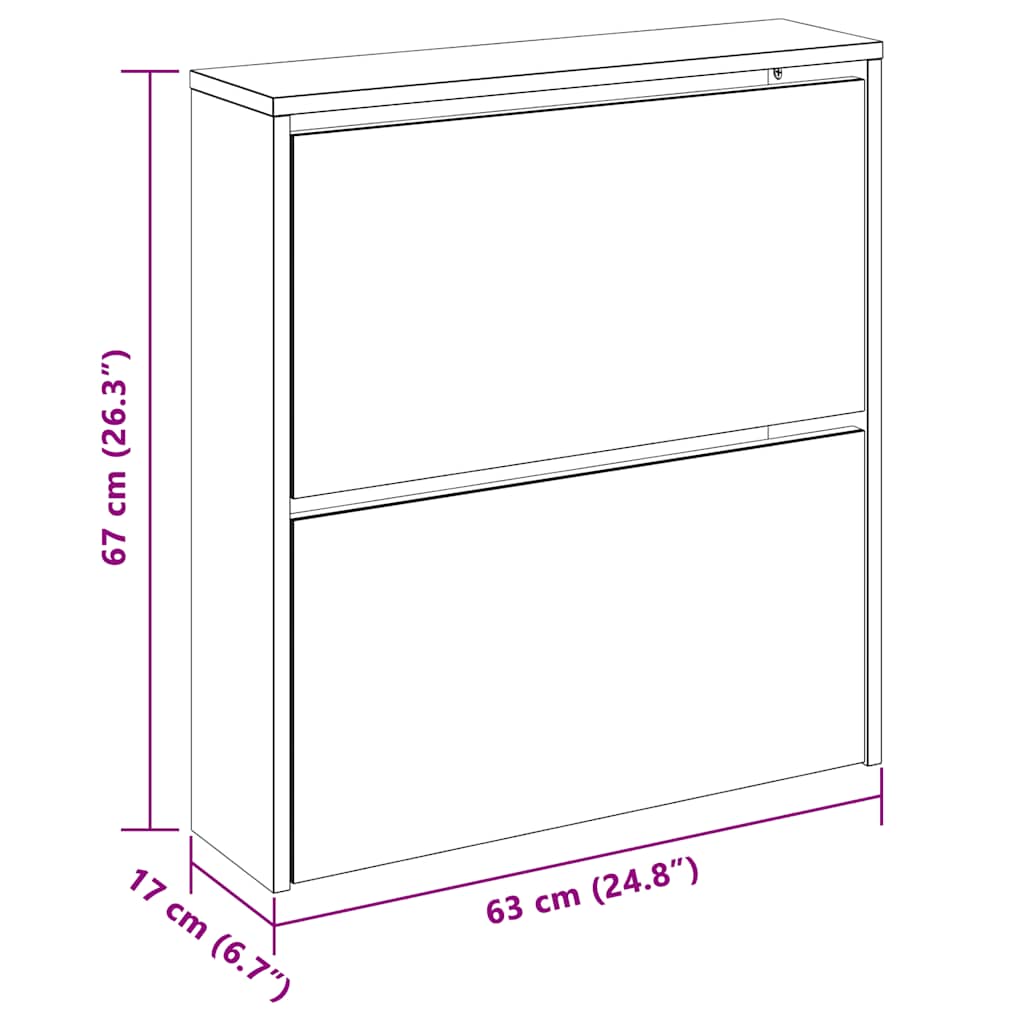vidaXL Szafka na buty z 2 półkami i lustrem, kolor dębu, 63x17x67 cm