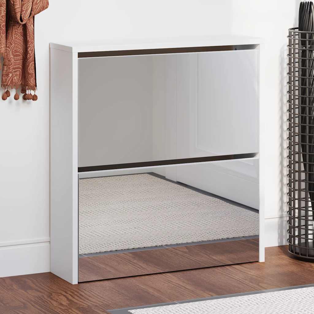 vidaXL Szafka na buty z 2 półkami i lustrem, biała, 63x17x67 cm