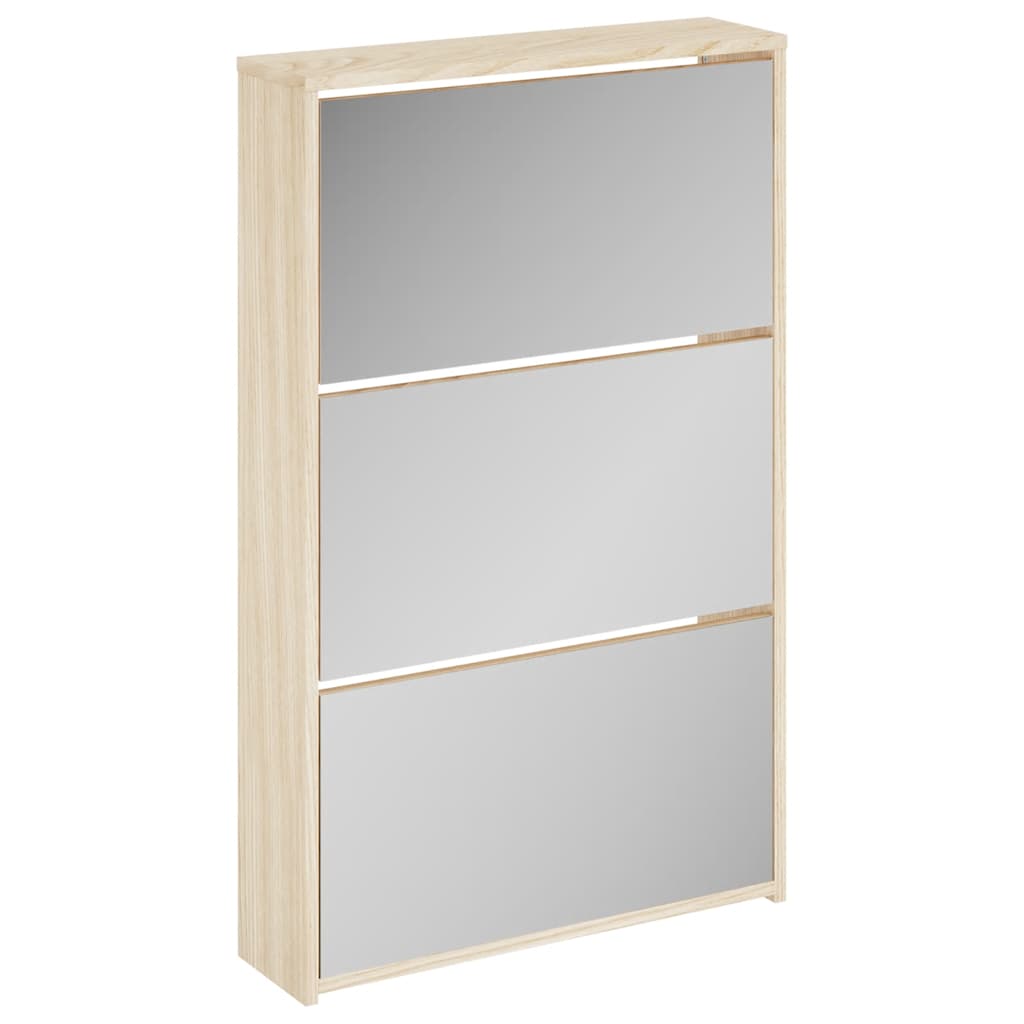 vidaXL Szafka na buty z 3 półkami i lustrem, kolor dębu 63x17x102,5 cm