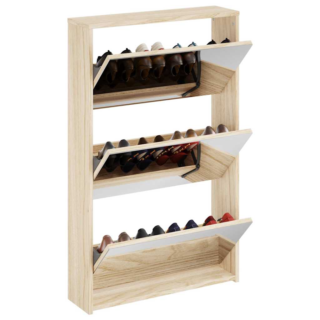 vidaXL Szafka na buty z 3 półkami i lustrem, kolor dębu 63x17x102,5 cm