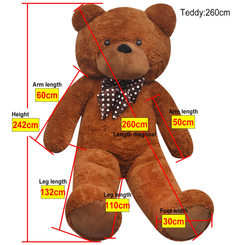 vidaXL Pluszowy miś przytulanka, brązowy, 242 cm