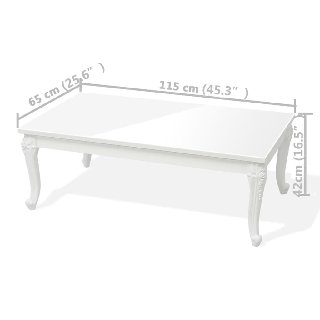 vidaXL Stolik kawowy, 115x65x42 cm, wysoki połysk, biały