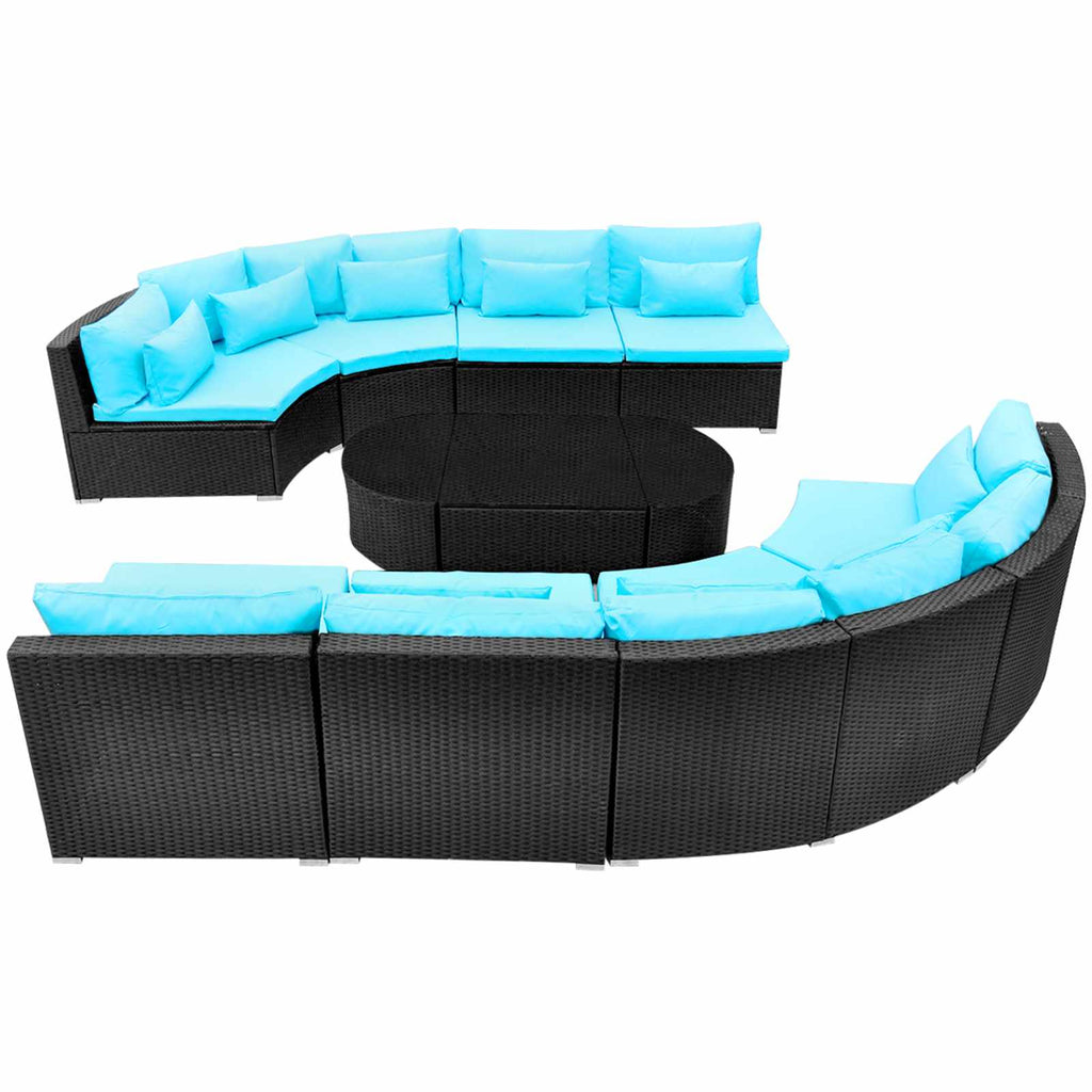 vidaXL Okrągły zestaw sof 11 pcs niebieski polirattan