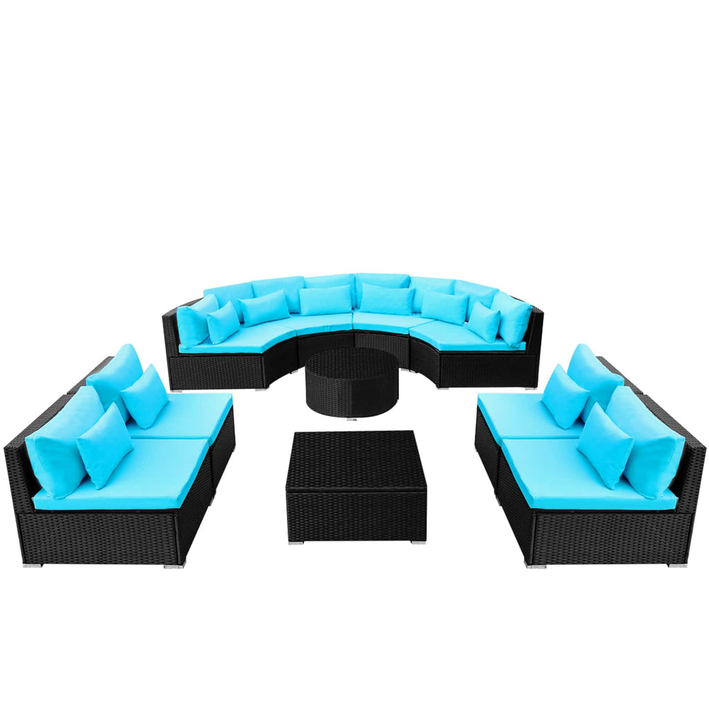 vidaXL Okrągły zestaw sof 11 pcs niebieski polirattan