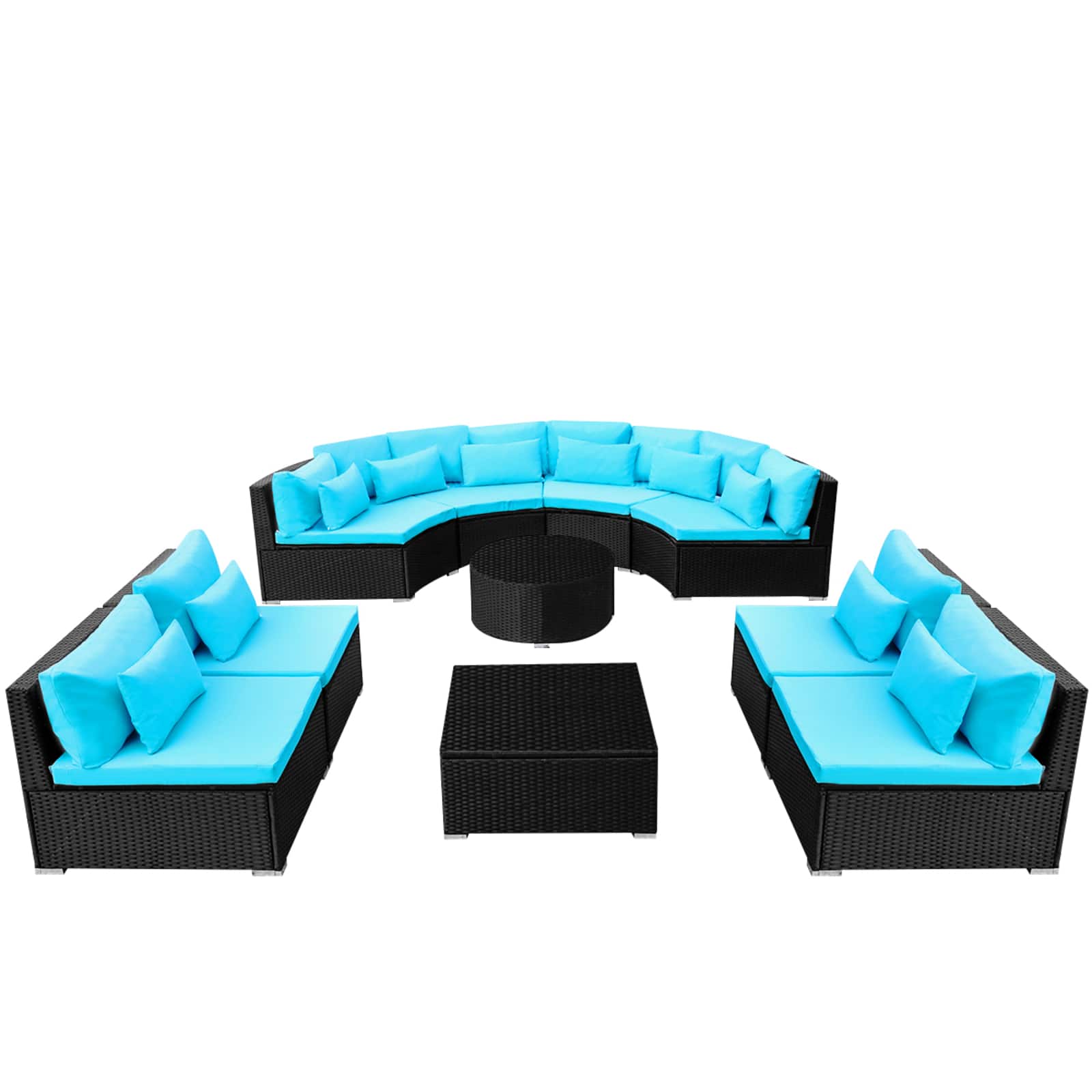vidaXL Okrągły zestaw sof 11 pcs niebieski polirattan
