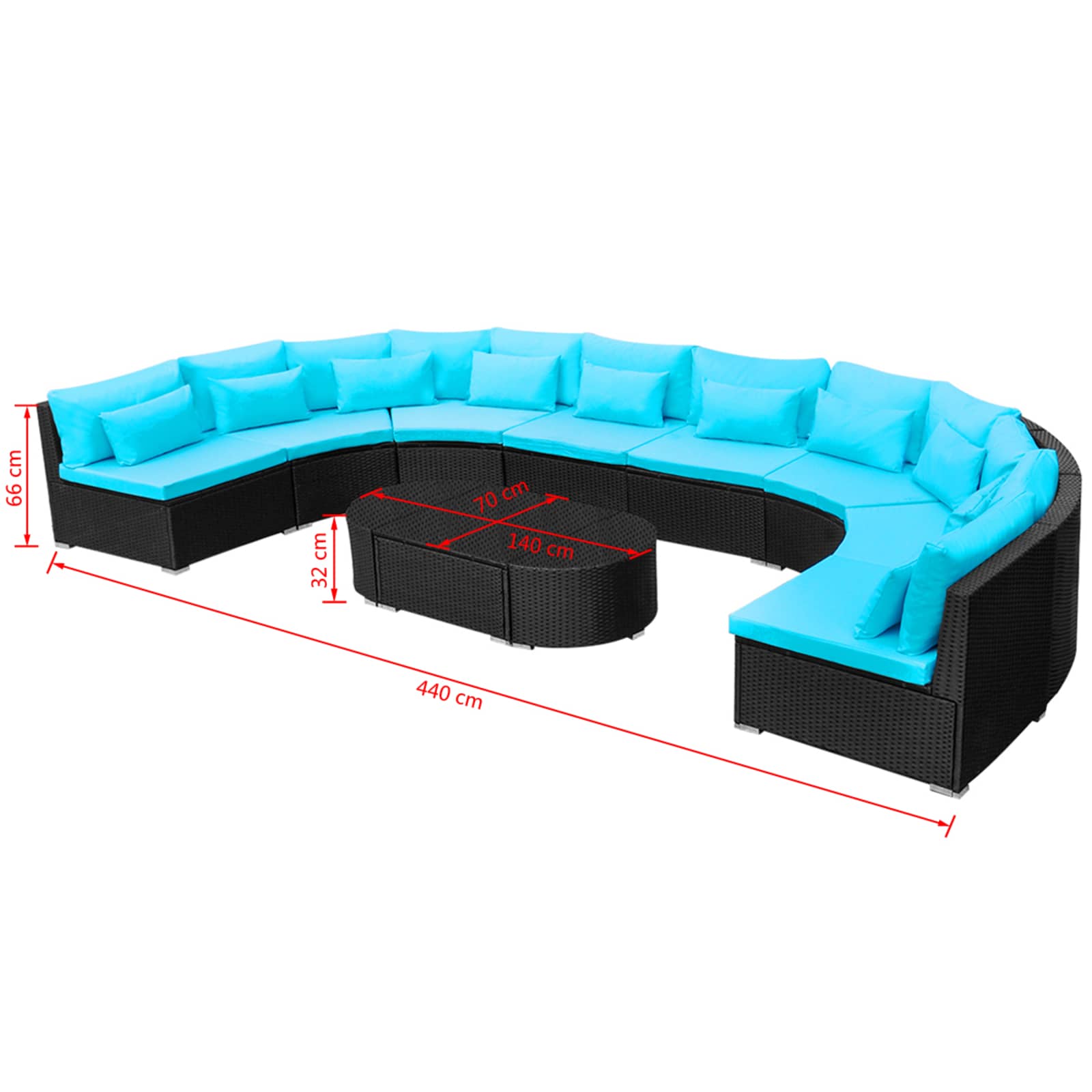 vidaXL Okrągły zestaw sof 11 pcs niebieski polirattan