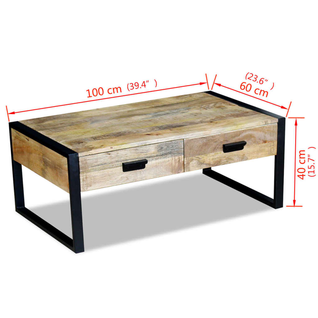 vidaXL Stolik kawowy z 2 szufladami, lite drewno mango, 100x60x40 cm