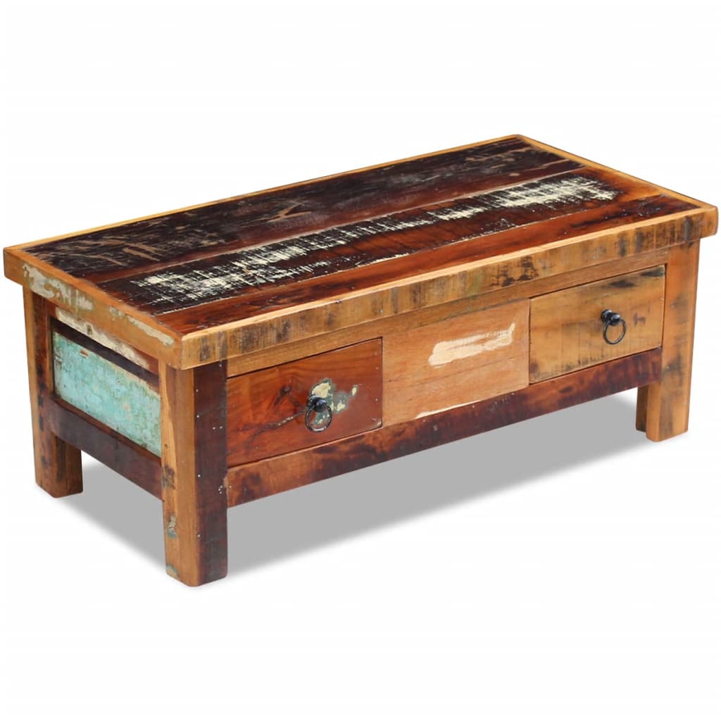 vidaXL Stolik kawowy z szufladami z drewna odzyskanego 90x45x35 cm