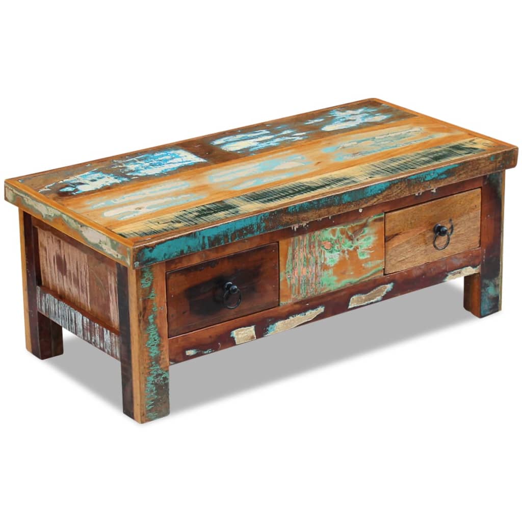 vidaXL Stolik kawowy z szufladami z drewna odzyskanego 90x45x35 cm