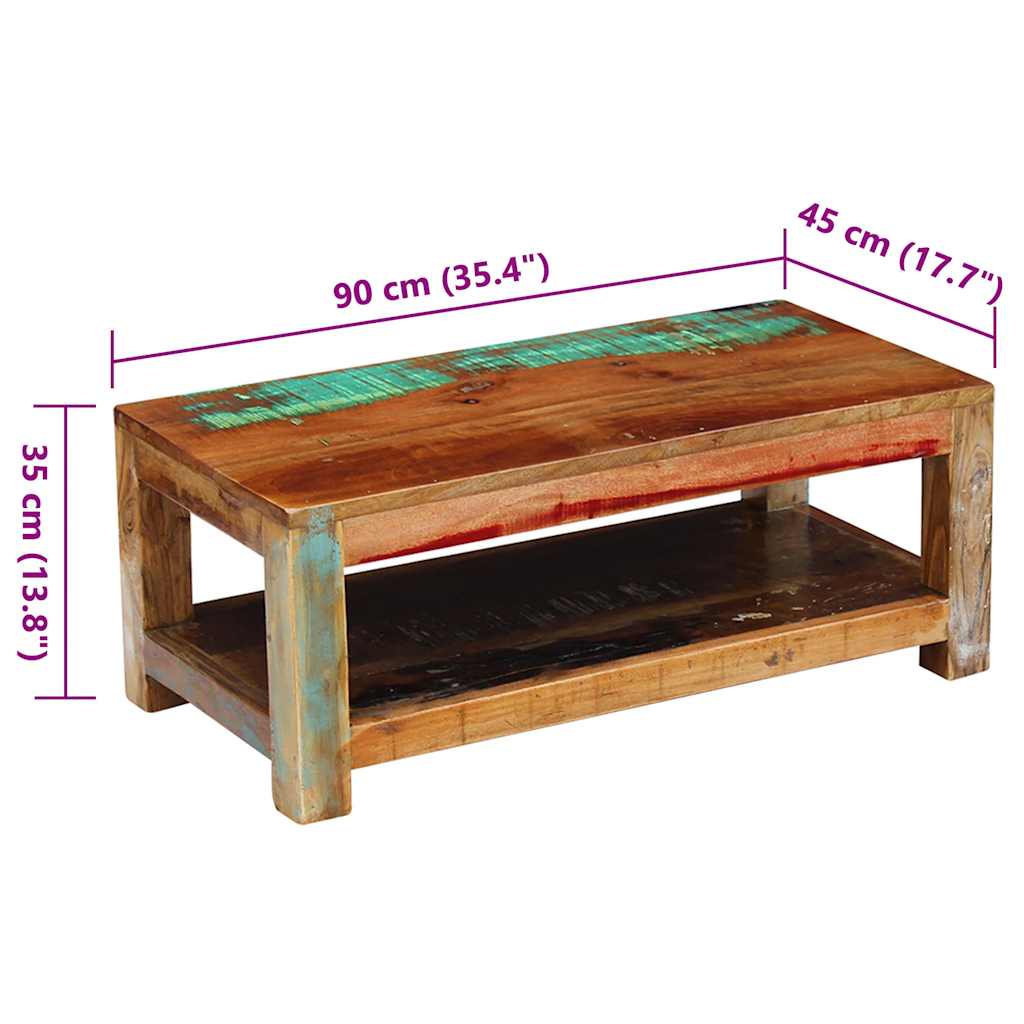 vidaXL Stolik kawowy, lite drewno odzyskane, 90x45x35 cm