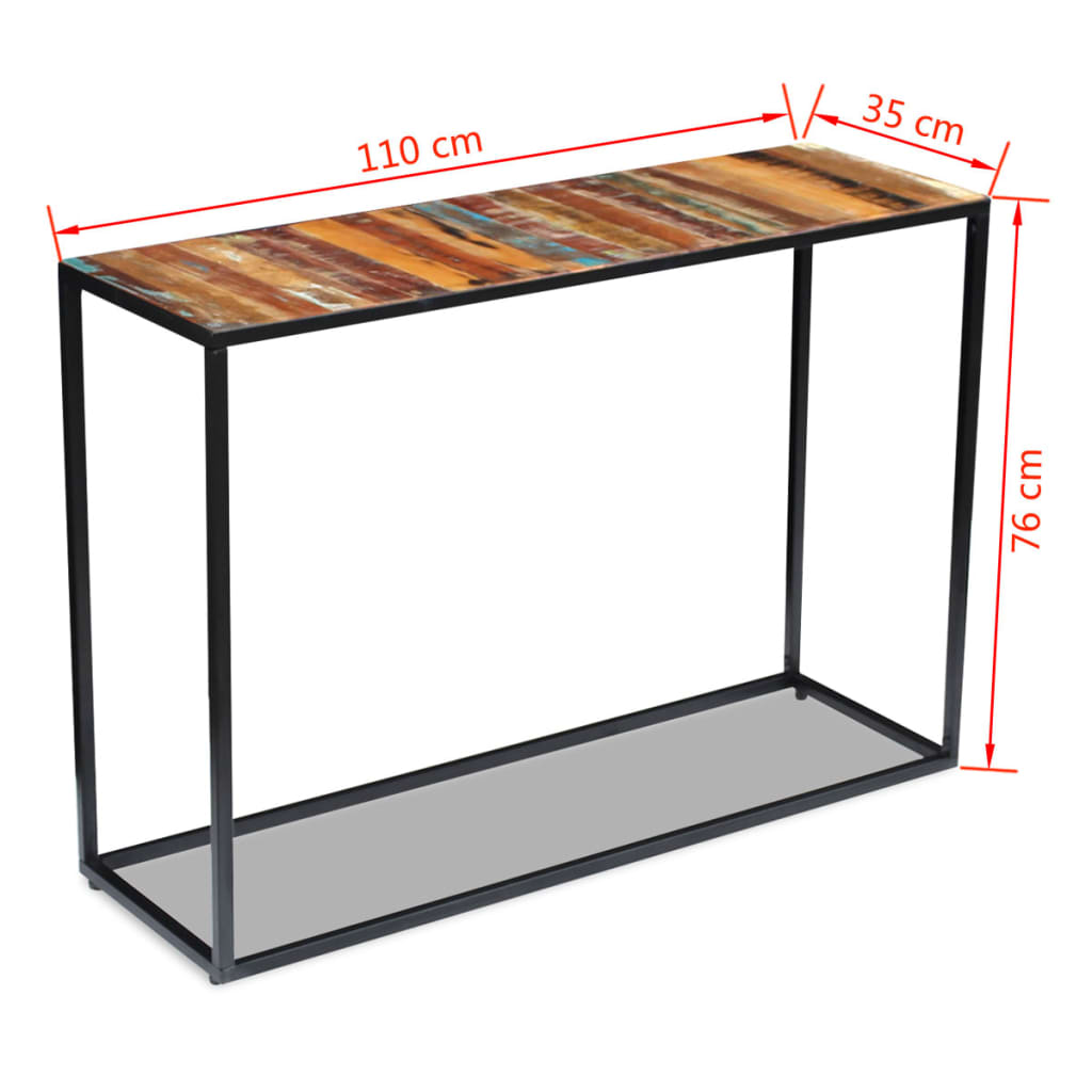 vidaXL Stolik-konsola, lite drewno odzyskane, 110x35x76 cm