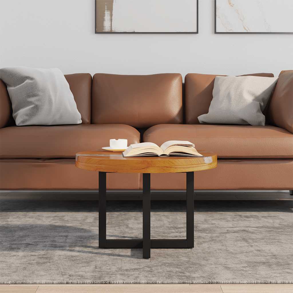 vidaXL Stolik kawowy z drewna tekowego i żywicy, okrągły, 60 cm
