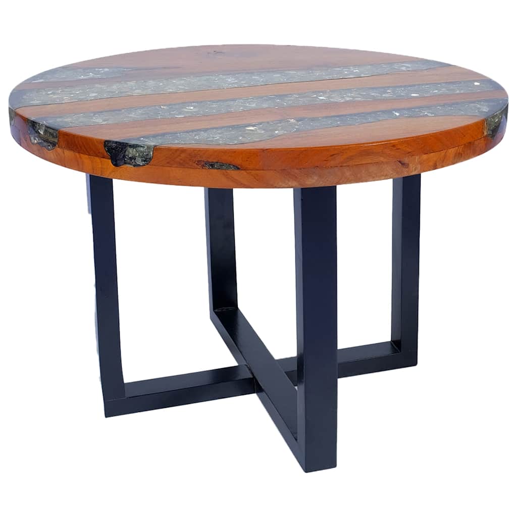 vidaXL Stolik kawowy z drewna tekowego i żywicy, okrągły, 60 cm