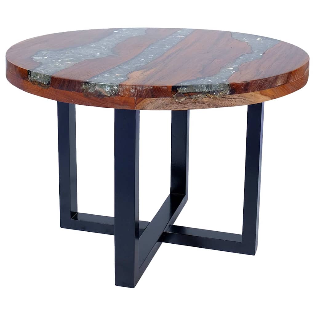 vidaXL Stolik kawowy z drewna tekowego i żywicy, okrągły, 60 cm
