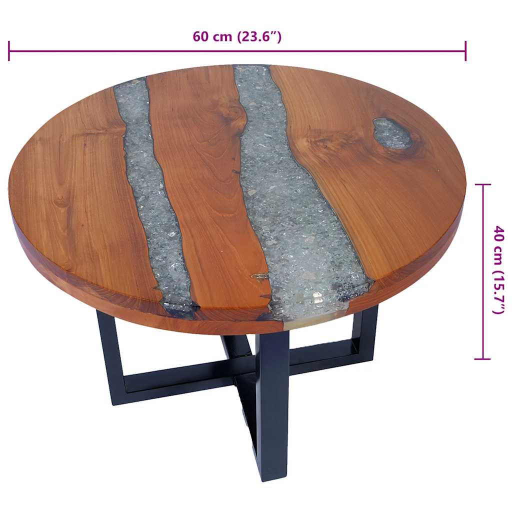 vidaXL Stolik kawowy z drewna tekowego i żywicy, okrągły, 60 cm
