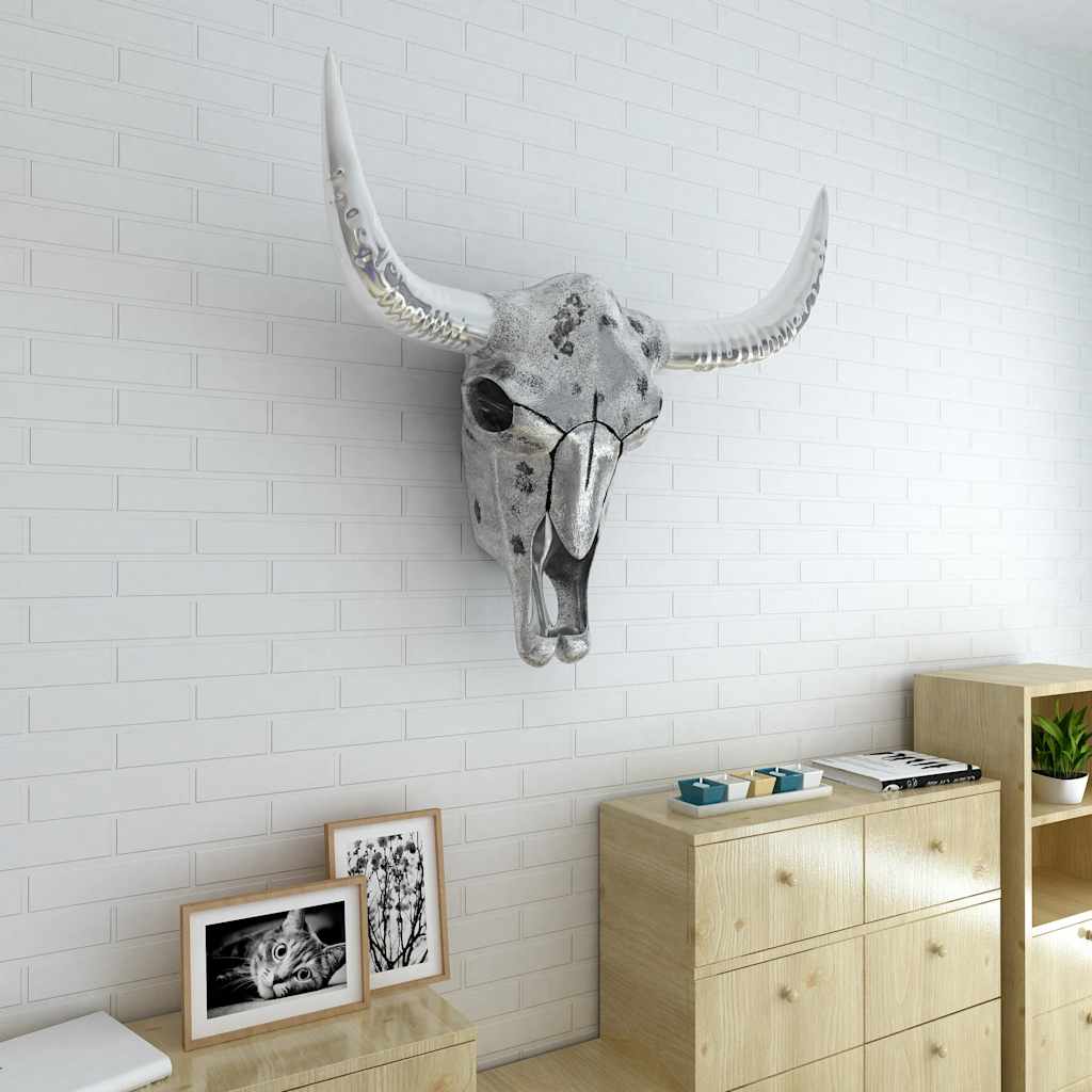 vidaXL Czaszka/Głowa dekoracyjna na ścianę, aluminium, srebrna