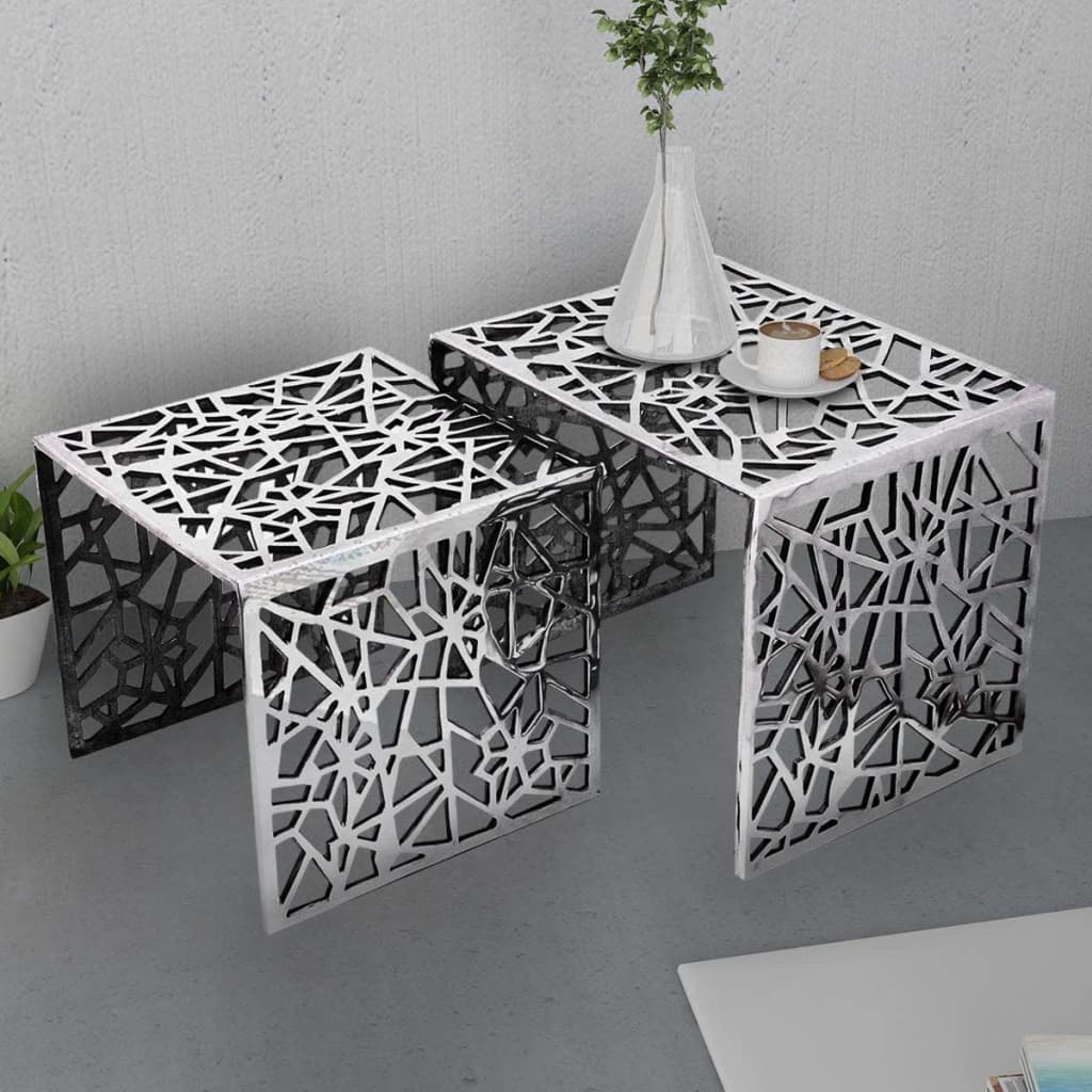 vidaXL 2-częściowy stolik boczny kwadratowy z aluminium, srebrny
