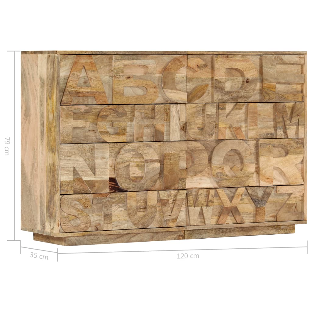 vidaXL Komoda z 6 szufladami, alfabet, 120x35x79 cm, lite drewno mango