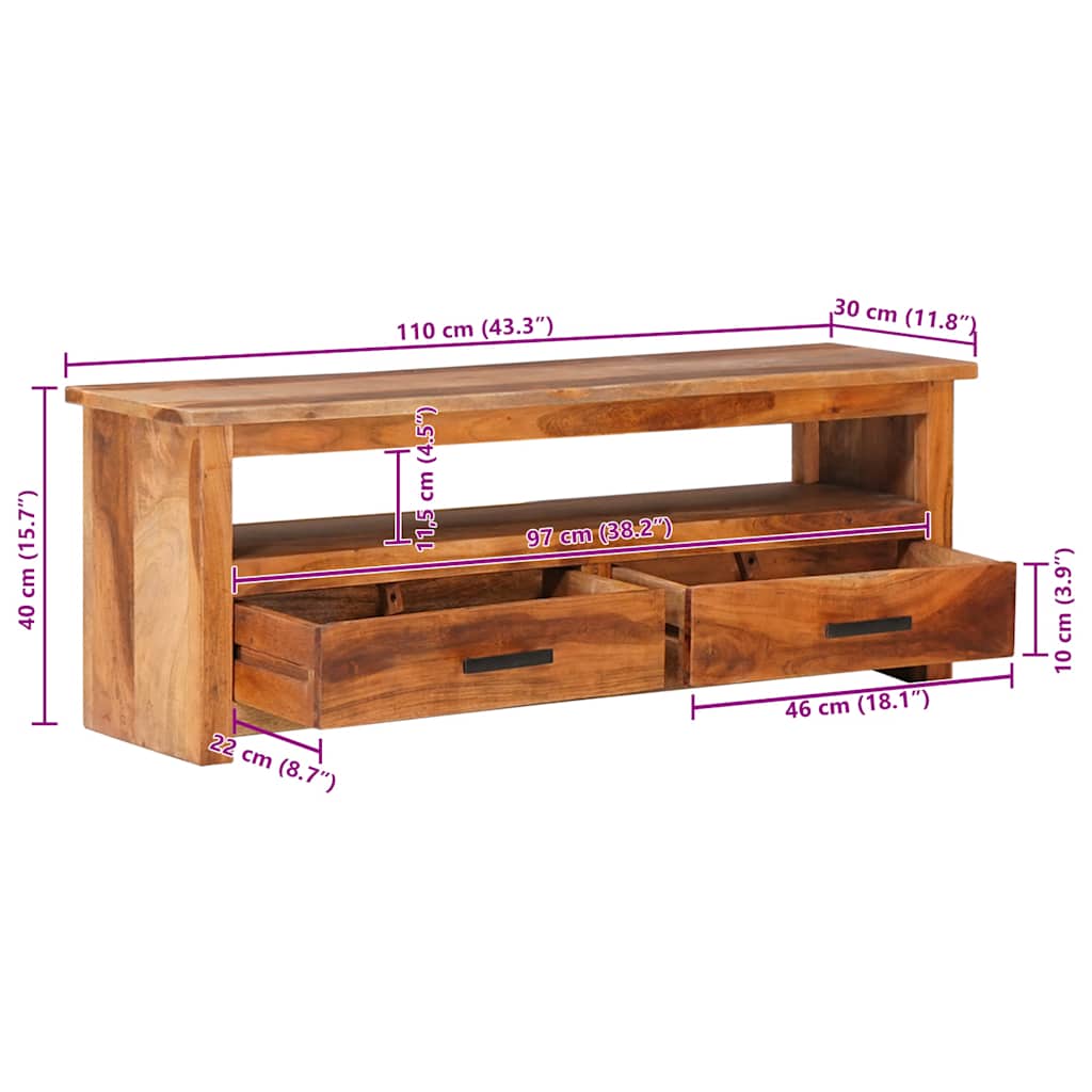 vidaXL Szafka pod TV, 118x30x40 cm, lite drewno