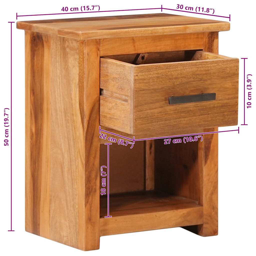 vidaXL Stolik nocny, 40x30x50 cm, lite drewno