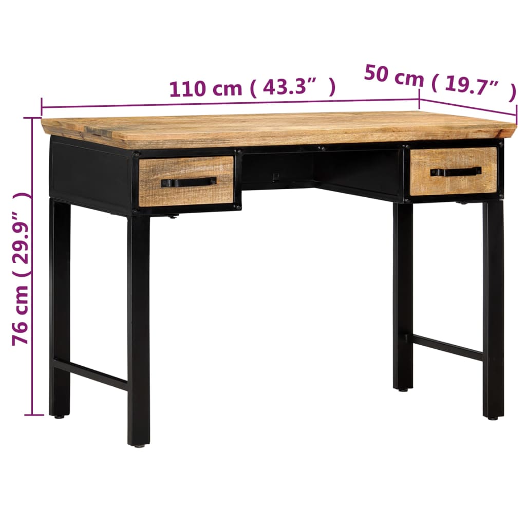 vidaXL Biurko, 110 x 50 x 76 cm, lite drewno mango