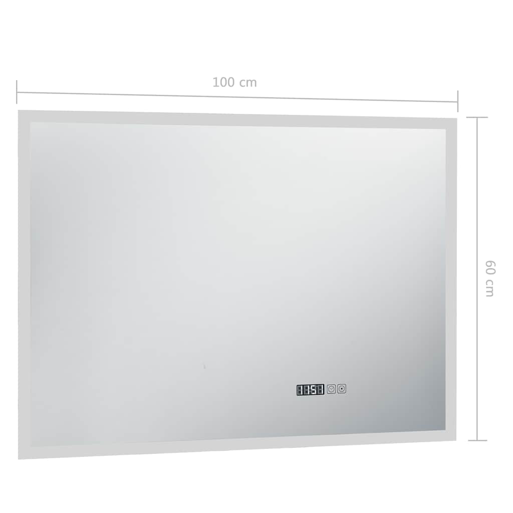 vidaXL Lustro łazienkowe z LED, czujnikiem dotyku i zegarem, 100x60 cm