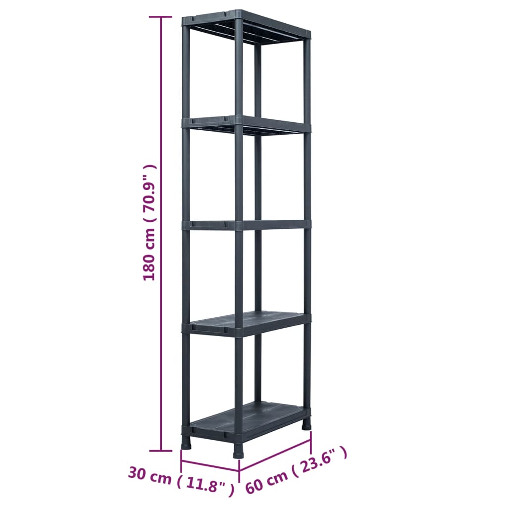 vidaXL Regał magazynowy, czarny, 125 kg, 60x30x180 cm, plastikowy