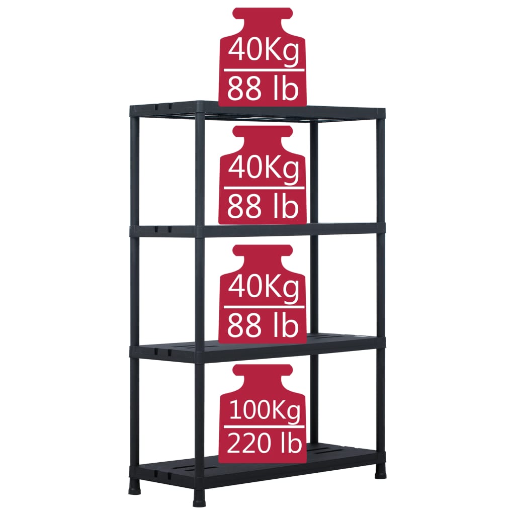 vidaXL Regał magazynowy, czarny, 220 kg, 90x40x138 cm, plastikowy