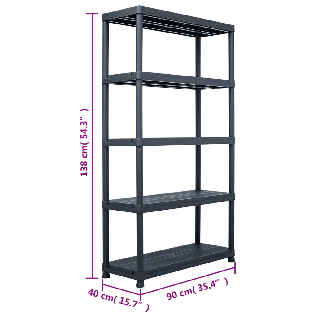 vidaXL Regał magazynowy, czarny, 220 kg, 90x40x138 cm, plastikowy