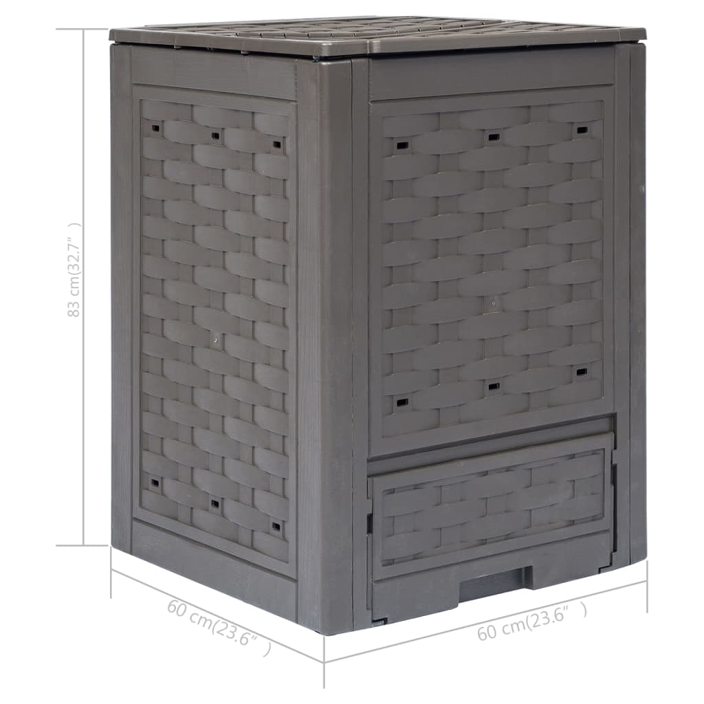 vidaXL Kompostownik, brązowy, 60x60x83 cm, 300 L, rattan z tworzywa
