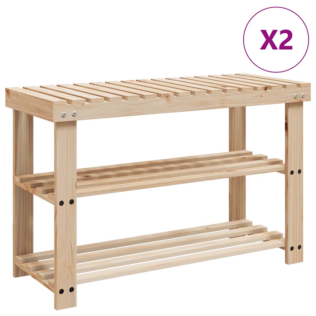 vidaXL Półki na buty z ławką 2-w-1, 2 szt., lite drewno