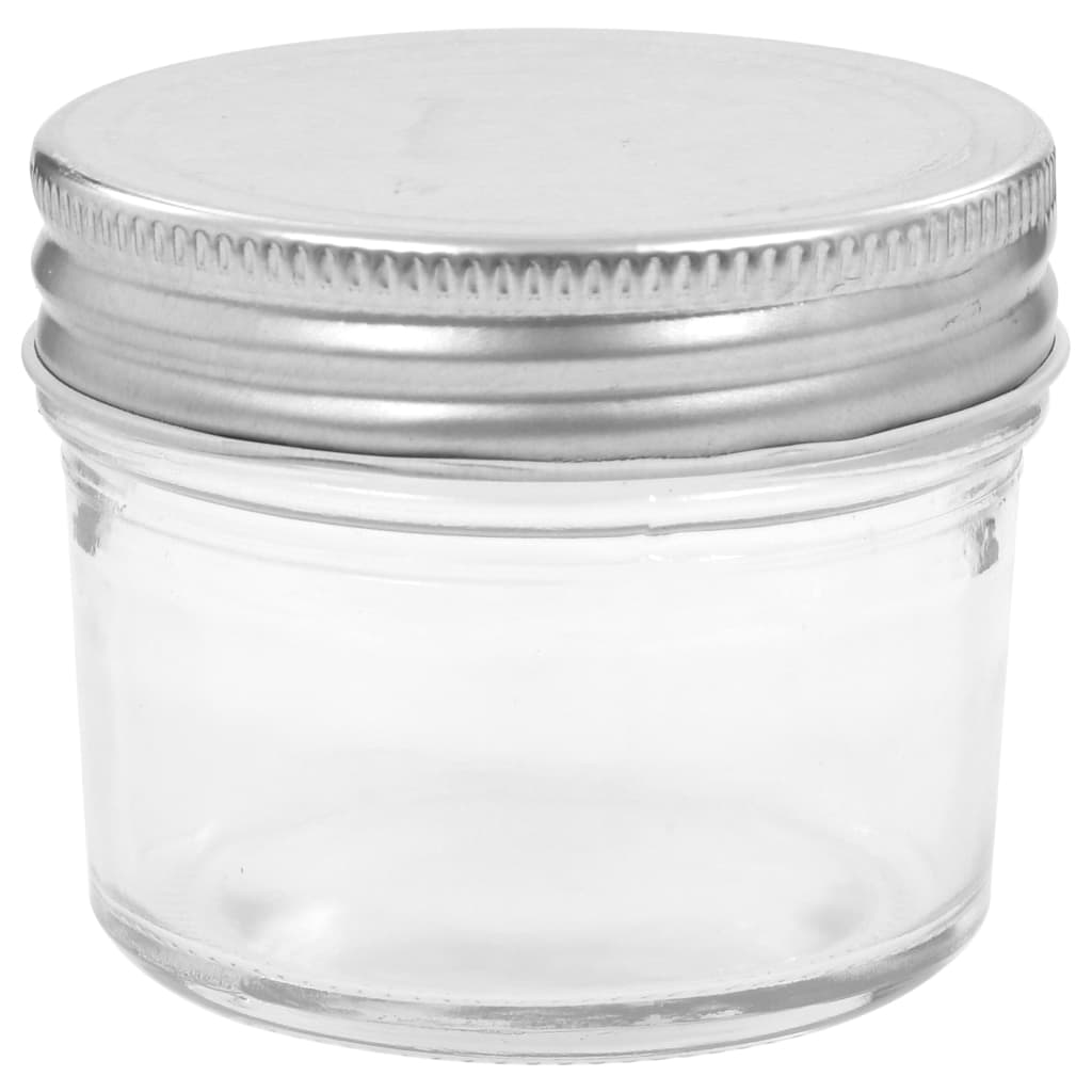 vidaXL Szklane słoiki na dżem, srebrne pokrywki, 24 szt., 110 ml