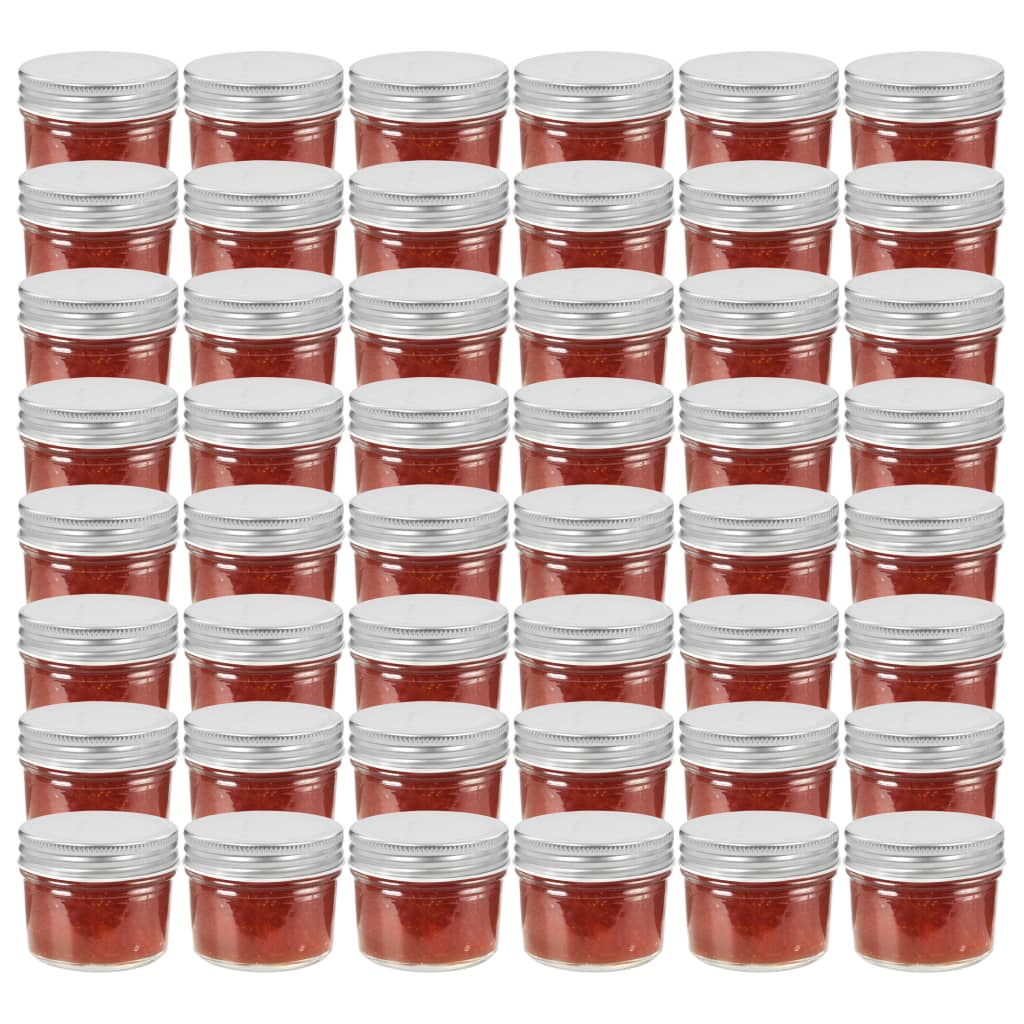 vidaXL Szklane słoiki na dżem, srebrne pokrywki, 48 szt., 110 ml