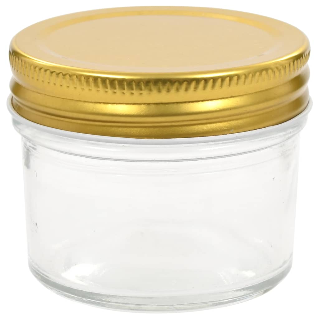 vidaXL Szklane słoiki na dżem, złote pokrywki, 24 szt., 110 ml