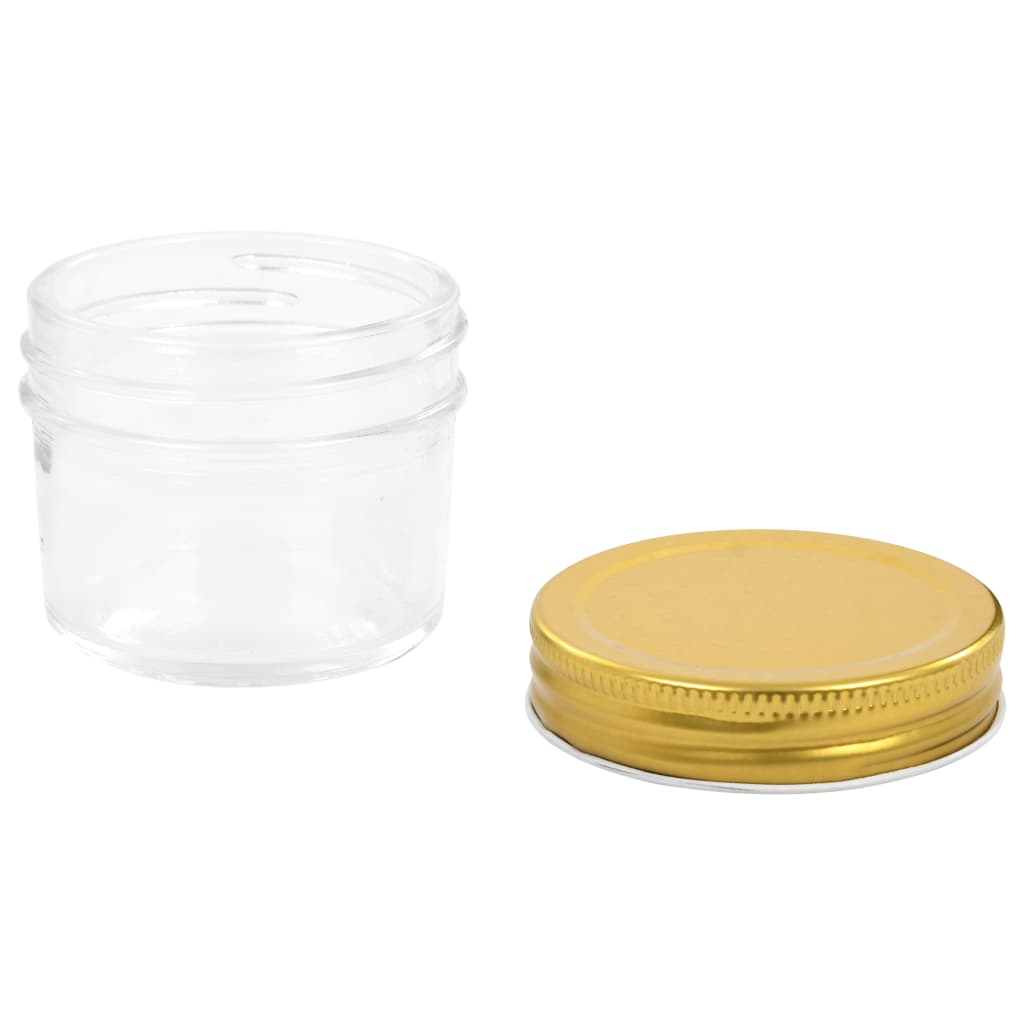 vidaXL Szklane słoiki na dżem, złote pokrywki, 48 szt., 110 ml