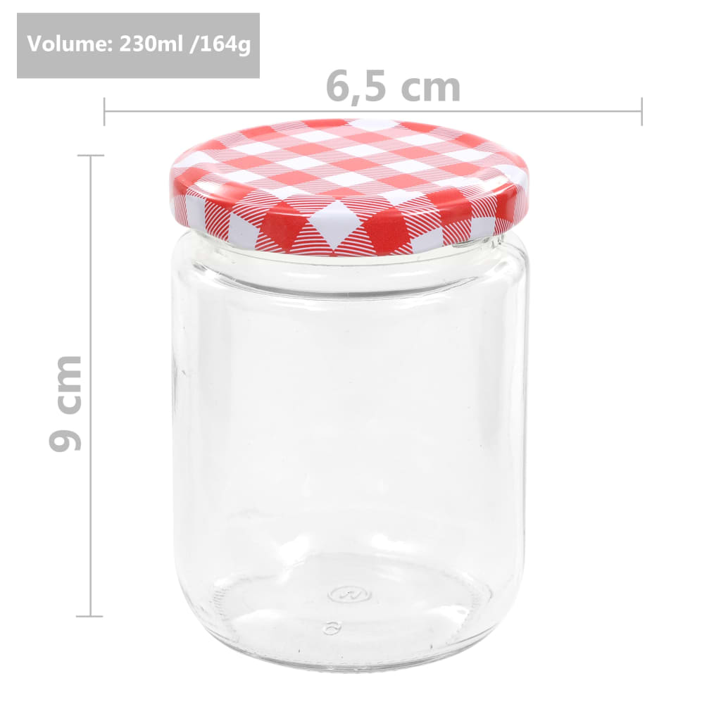 vidaXL Szklane słoiki na dżem, biało-czerwone pokrywki, 48 szt, 230 ml