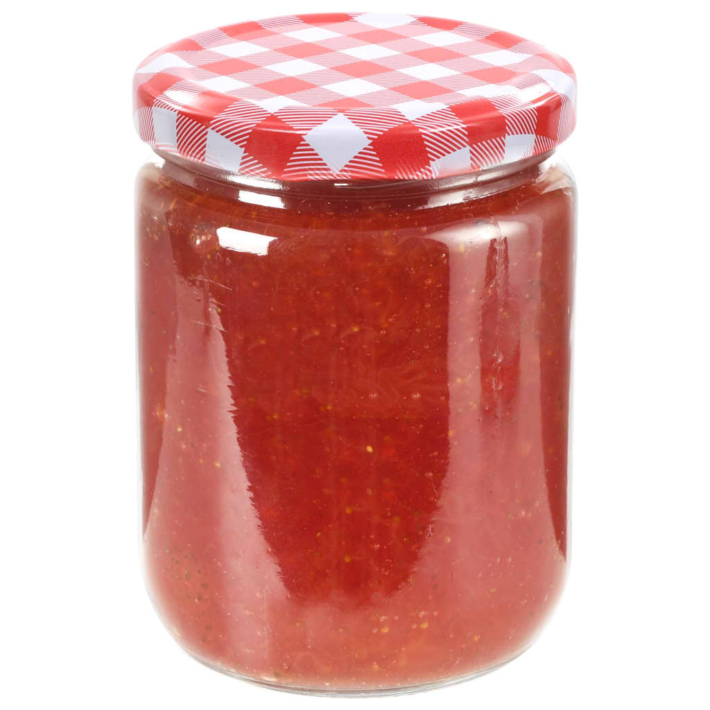 vidaXL Szklane słoiki na dżem, biało-czerwone pokrywki, 96 szt, 230 ml