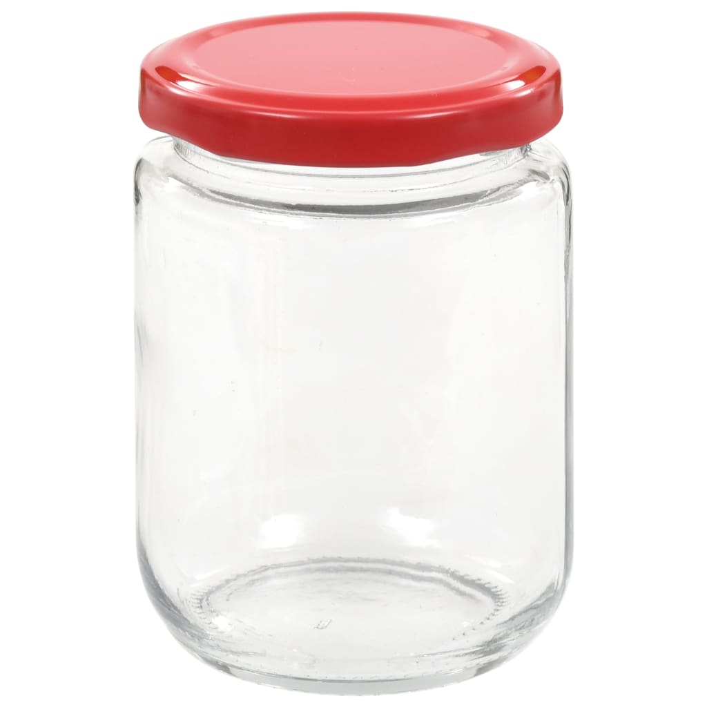 vidaXL Szklane słoiki na dżem, czerwone pokrywki, 48 szt., 230 ml