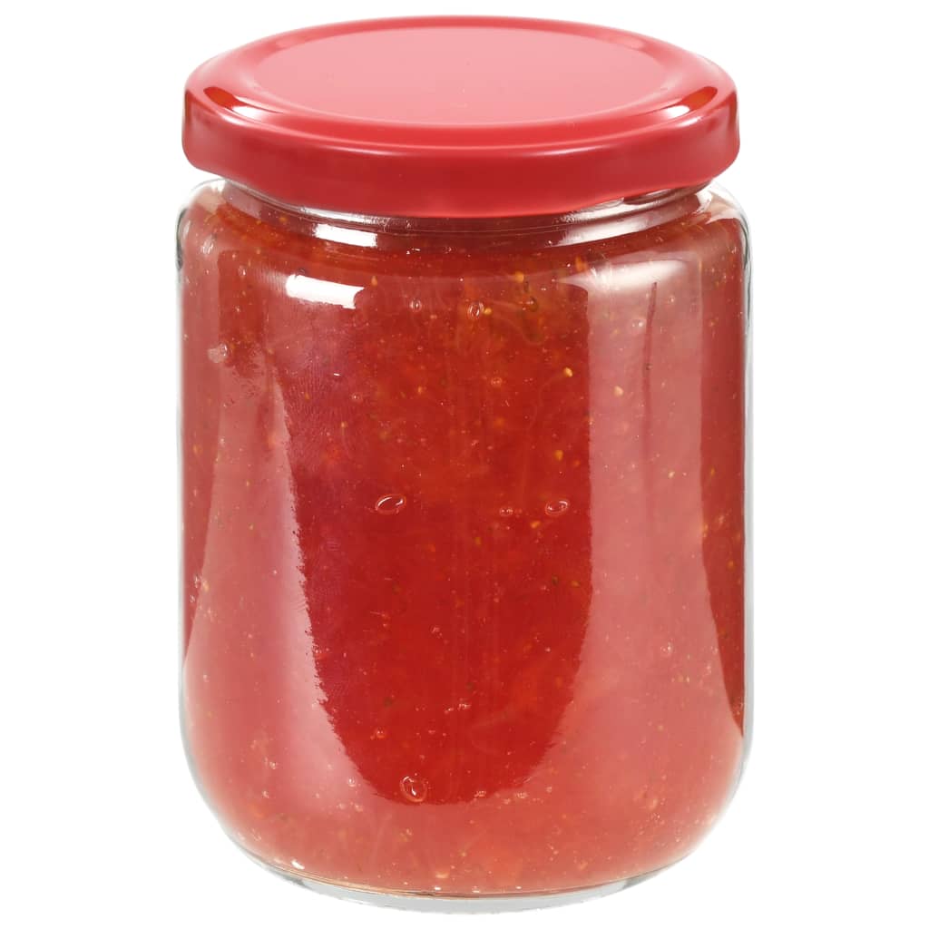 vidaXL Szklane słoiki na dżem, czerwone pokrywki, 96 szt., 230 ml