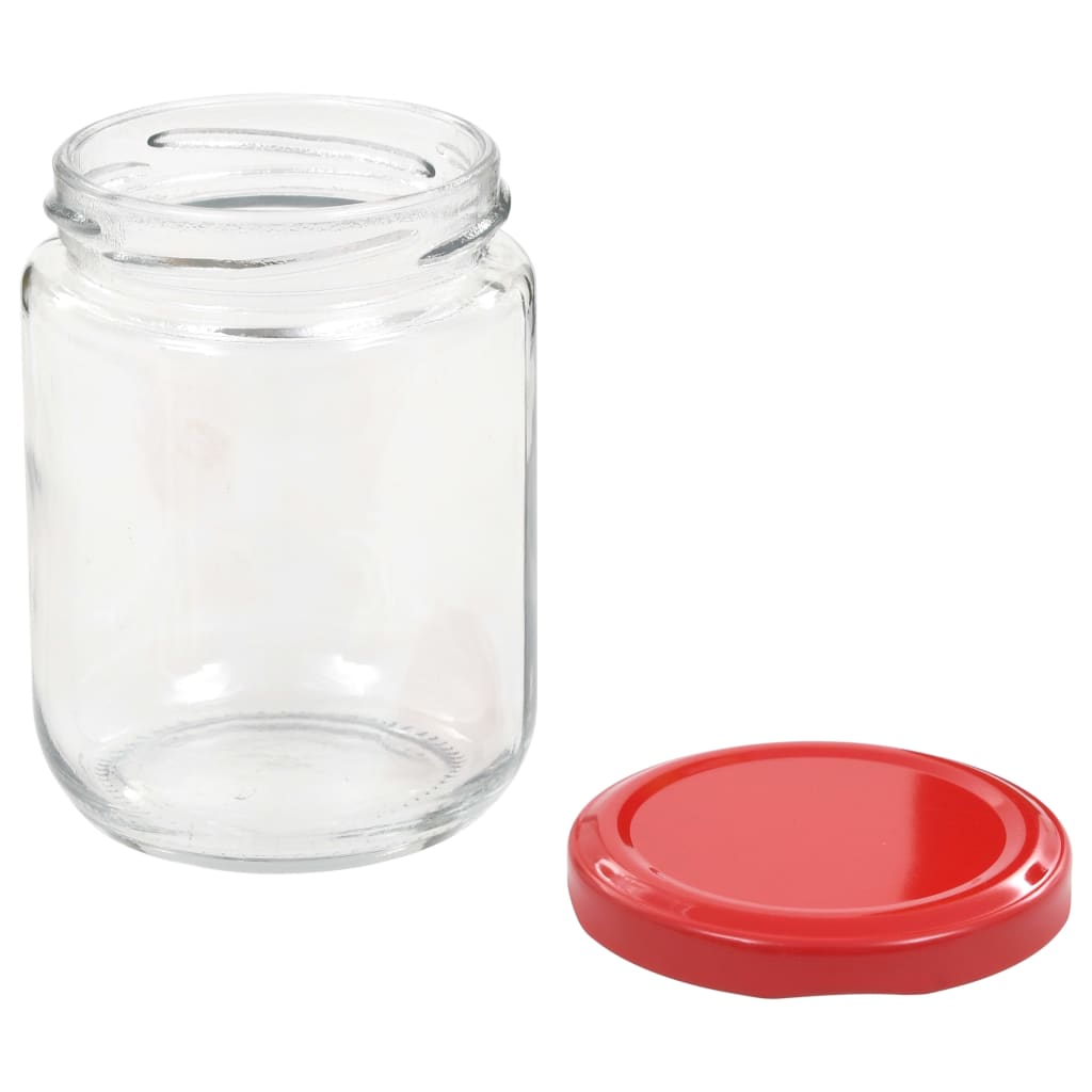 vidaXL Szklane słoiki na dżem, czerwone pokrywki, 96 szt., 230 ml
