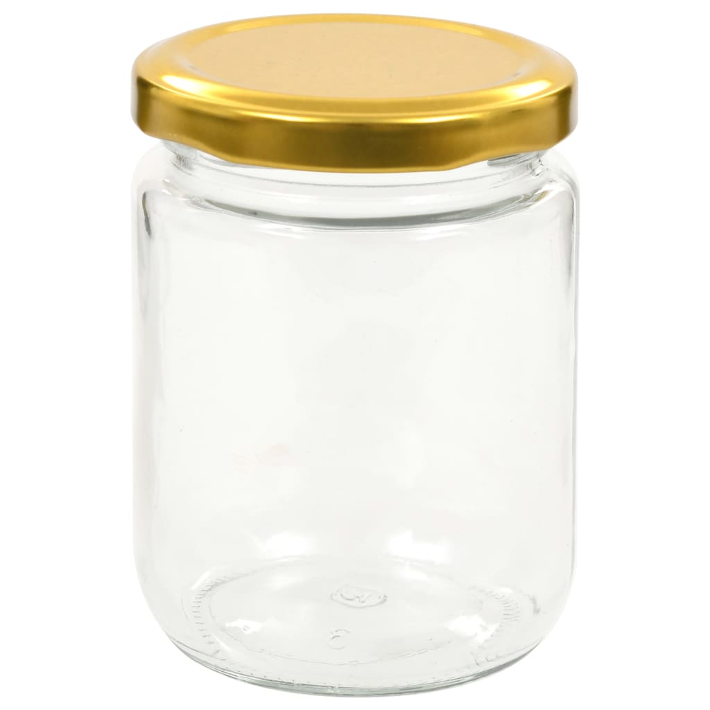 vidaXL Szklane słoiki na dżem, złote pokrywki, 48 szt., 230 ml