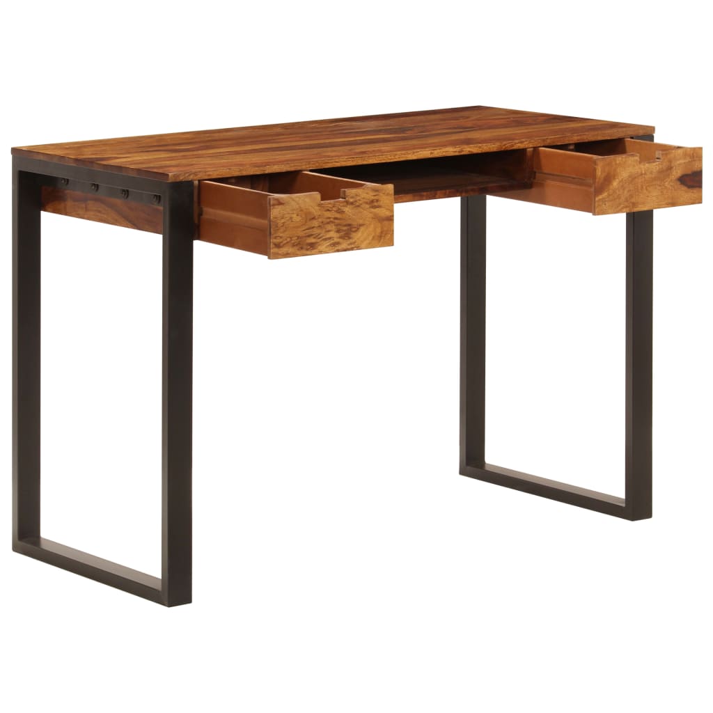 vidaXL Biurko, 110x55x78 cm, lite drewno akacjowe i stal